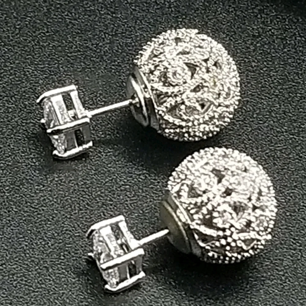 ORROUS & CO 18k White Gold Plated Cubic Zirconia Princess Ball Studs Reversible - Picture 6 of 8